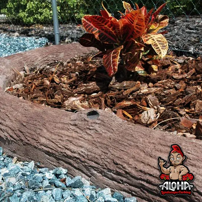 Bark Texture stamped curbing with a woodgrain finish