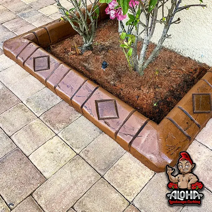 Diamond pattern stamped concrete edging