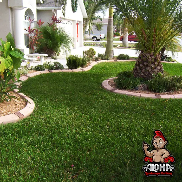 Slate Tile stamped curbing running the length of a yard
