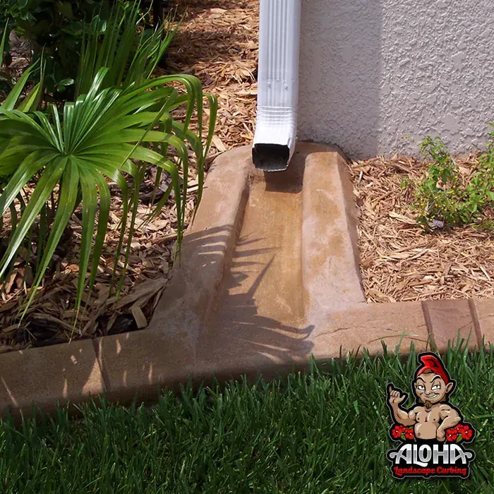 Slate Tile stamped curbing with a rain drain gap for runoff